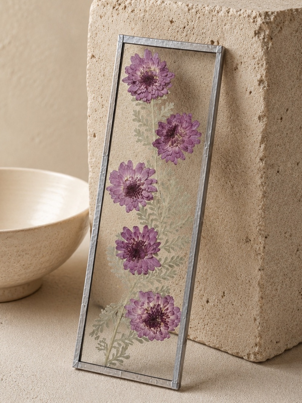 Pressed Purple Chrysanthemum Glass Wall Panel - Home Wall Decor